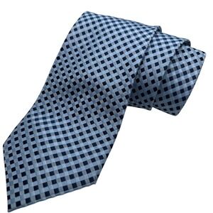 Ermenegildo Zegna Necktie Mens Blue Navy Silk Woven Micro Check Italy 59" EUC
